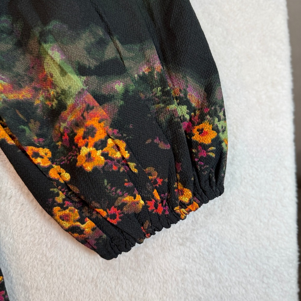 Urban Outfitters Dark Floral Balloon Sleeve Mini Dress Black Multi Size XS - Picture 10 of 10